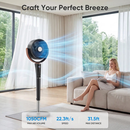 Quiet Bedroom Pedestal Fan with Remote, 20dB DC Air Circulator, 15 Speeds, 5 Modes & 120° Oscillation