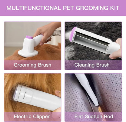 Geoorood Dog Grooming Vacuum Kit, 13KPa Pet Hair Suction Brush, 2.5L Large Dust Cup, Stainless Steel Blades, Portable Pet Cleaning Set