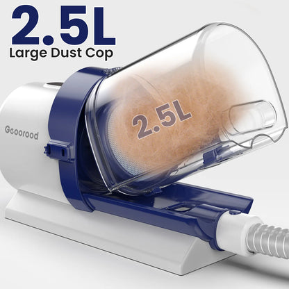 Geoorood Dog Grooming Vacuum Kit, 13KPa Pet Hair Suction Brush, 2.5L Large Dust Cup, Stainless Steel Blades, Portable Pet Cleaning Set