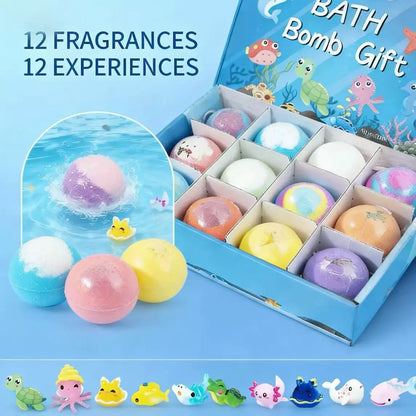 Bath Bombs for Kids with SurpriseSPRINGInside,12 Pack Kid Bath Bombs Gift Set,Easter Basket Stuffers for Boys Girls BubbleBath with Toys Inside Skin Repair