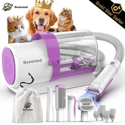 Geoorood Dog Grooming Vacuum Kit, 13KPa Pet Hair Suction Brush, 2.5L Large Dust Cup, Stainless Steel Blades, Portable Pet Cleaning Set