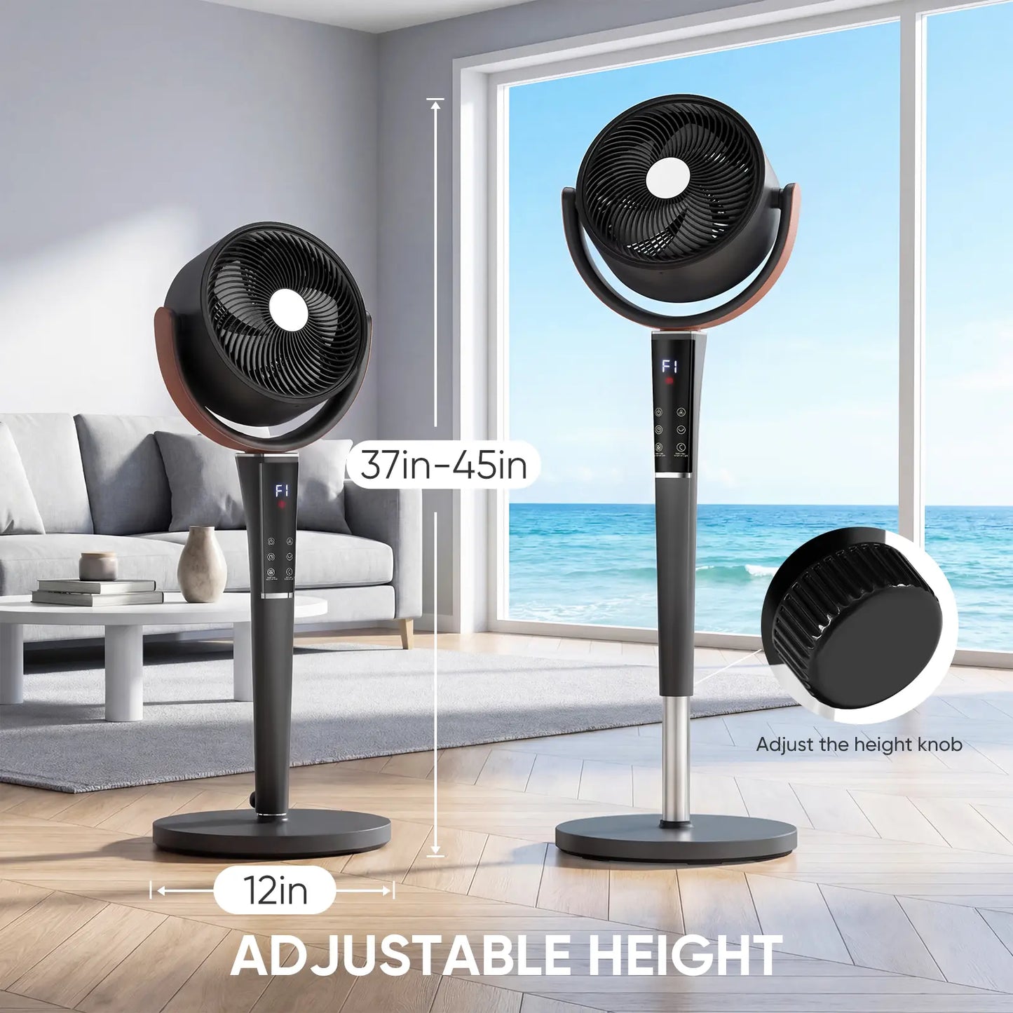 Quiet Bedroom Pedestal Fan with Remote, 20dB DC Air Circulator, 15 Speeds, 5 Modes & 120° Oscillation