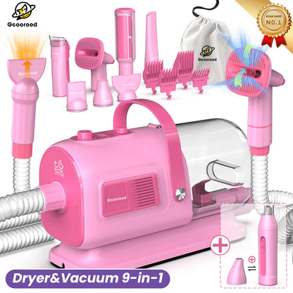 Geoorood Dog Grooming Vacuum Kit, 13KPa Pet Hair Suction Brush, 2.5L Large Dust Cup, Stainless Steel Blades, Portable Pet Cleaning Set