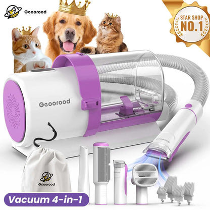Geoorood Dog Grooming Vacuum Kit, 13KPa Pet Hair Suction Brush, 2.5L Large Dust Cup, Stainless Steel Blades, Portable Pet Cleaning Set