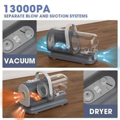 Geoorood Dog Grooming Vacuum Kit, 13KPa Pet Hair Suction Brush, 2.5L Large Dust Cup, Stainless Steel Blades, Portable Pet Cleaning Set